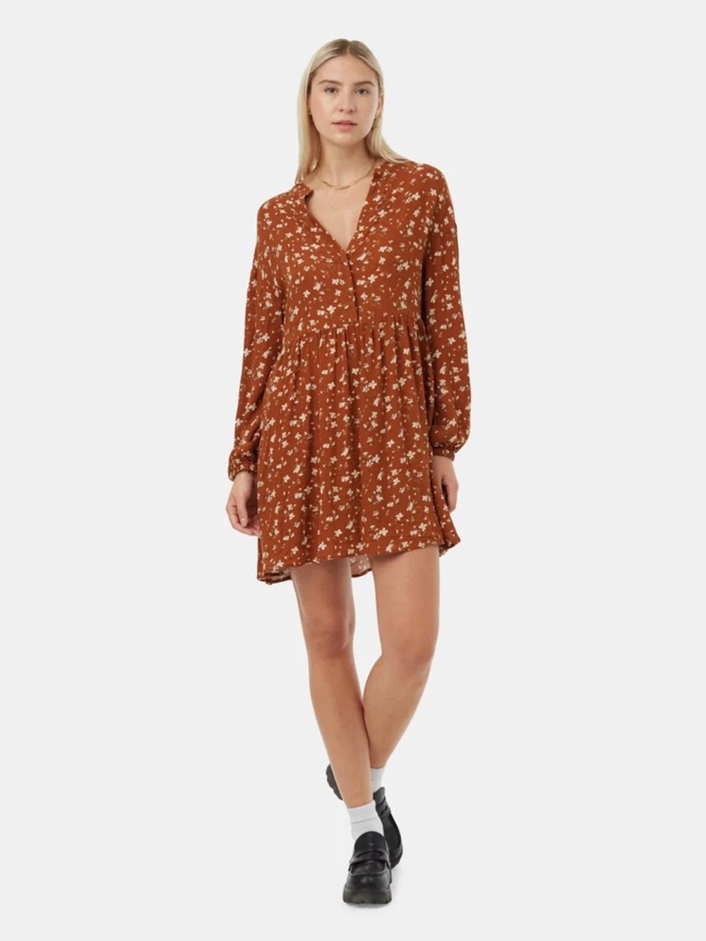 Tentree Willows Dress, Long Sleeve Orange Flowy Dress